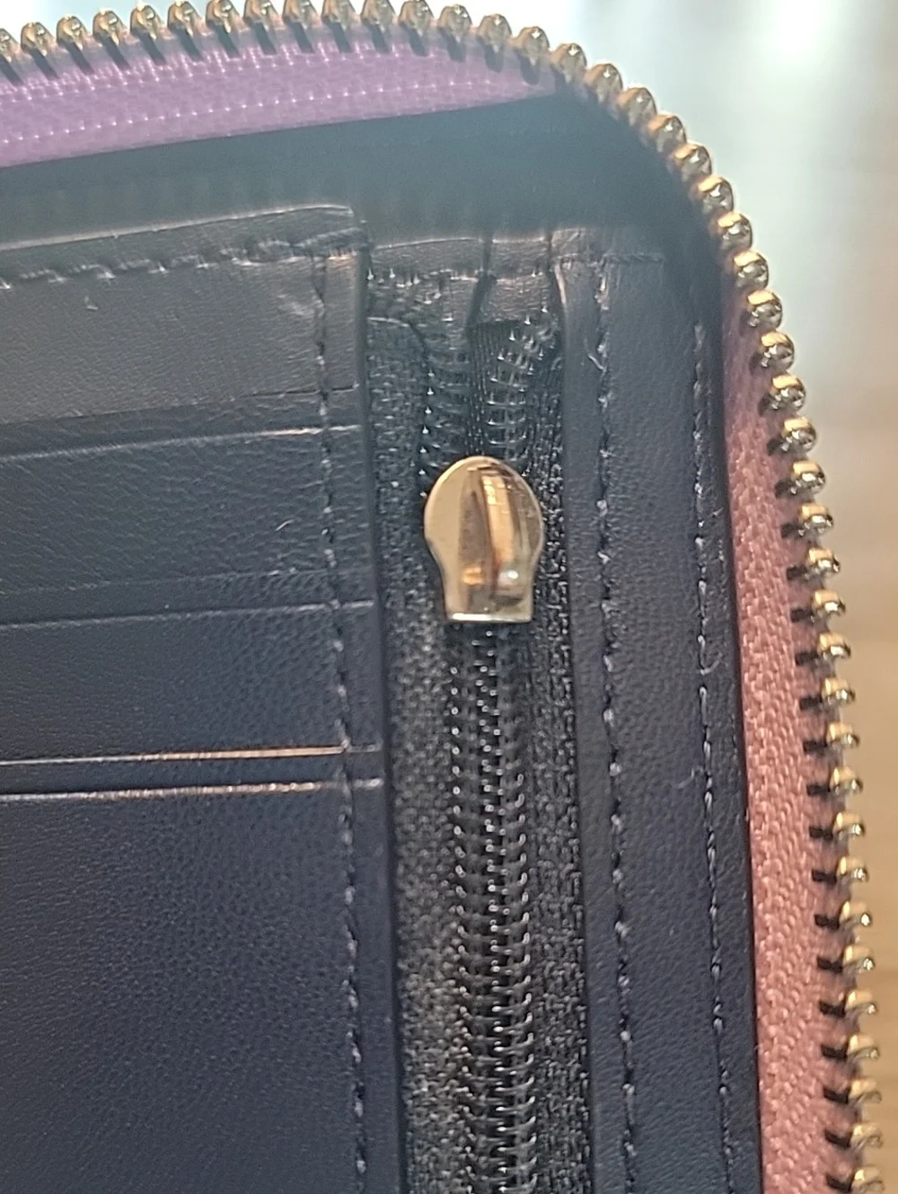 kate spade New York Lavender And Navy Saffiano Leather Zip Wallet with Key Ring